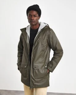 Khaki Cotton Wax Zip Up Jacket
